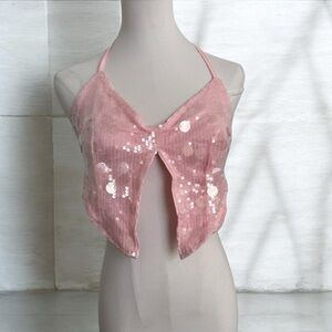 Pink Sequin Halter Top mermaid Fairycore S